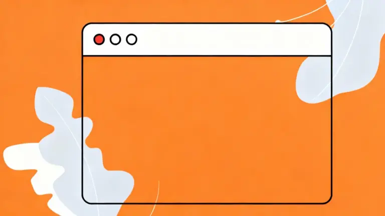Illustrazione di una finestra del browser su sfondo arancione con elementi grafici astratti
